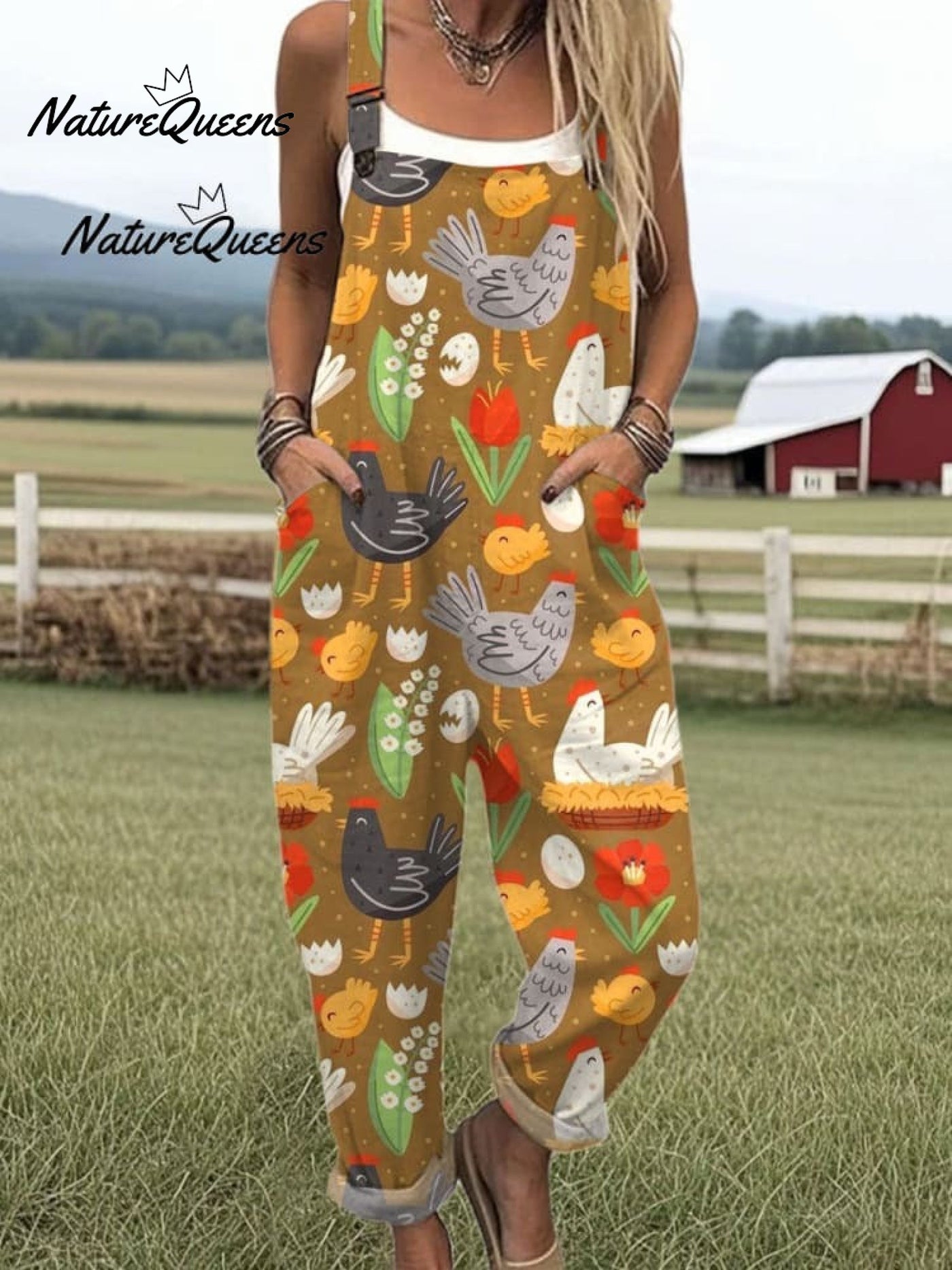 Women's Flying Bees Embroidery Pattern Casual Cotton Wide Leg Jumpsuit