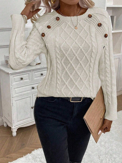 Clara – Button-Detail Cable Knit Sweater