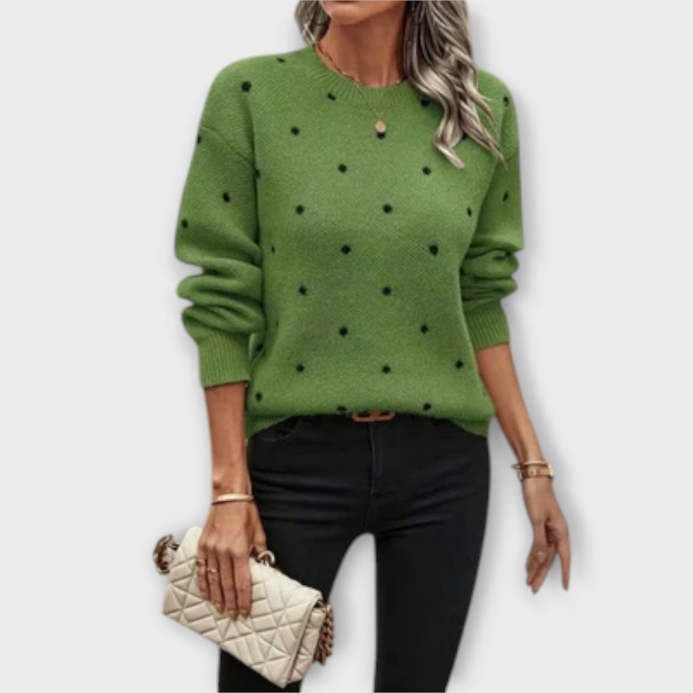 Ava – Casual Polka Dot Knit Long Sleeve Sweater