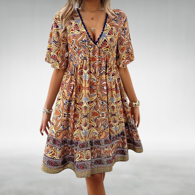SOLENE – SUMMER BOHO PAISLEY PRINT MINI DRESS