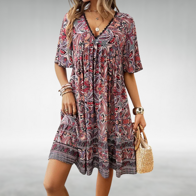 SOLENE – SUMMER BOHO PAISLEY PRINT MINI DRESS