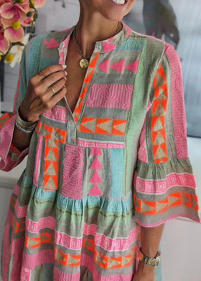 ELLA – NATURAL COTTON-HEMP V-NECK SUMMER DRESS