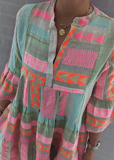 ELLA – NATURAL COTTON-HEMP V-NECK SUMMER DRESS