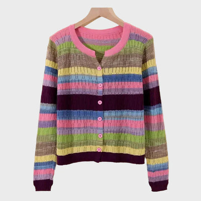 Retro-Inspired Striped Knit Cardigan