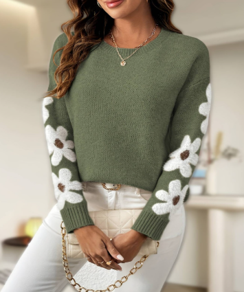 Silke - Soft Knit Sweater with Floral Design