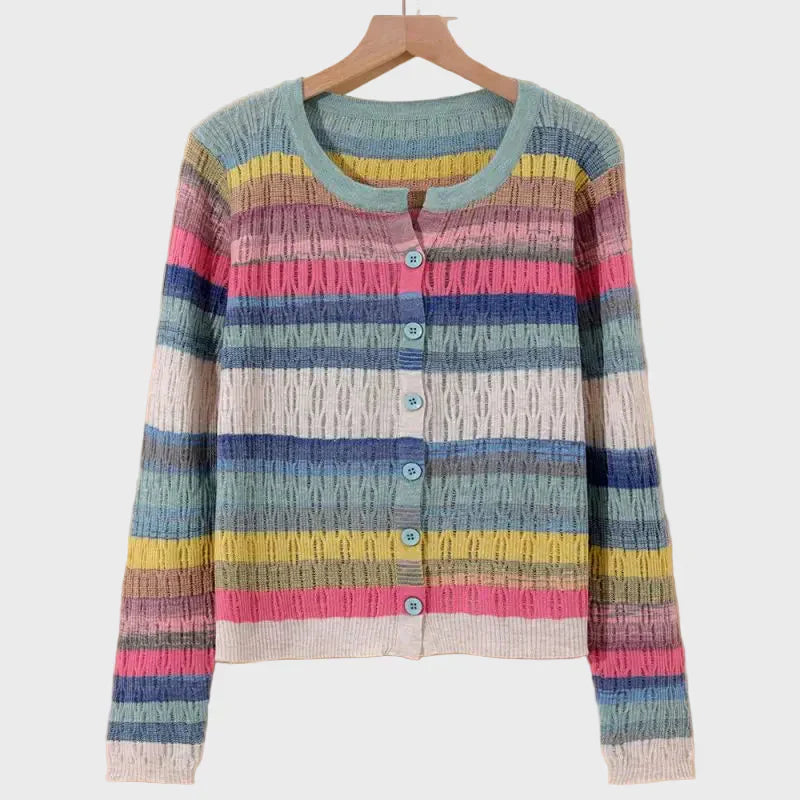 Retro-Inspired Striped Knit Cardigan