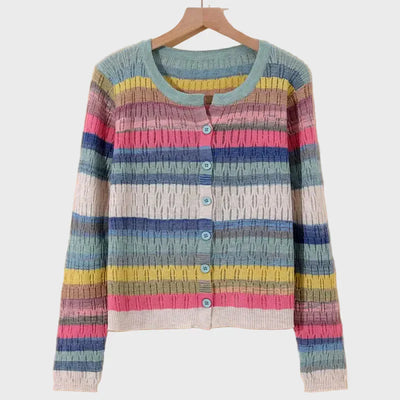Retro-Inspired Striped Knit Cardigan