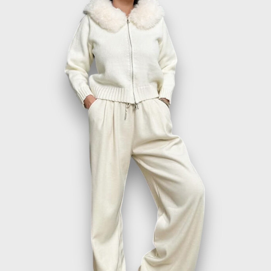 Alisanne – Zip-up knitted jacket with faux fur collar