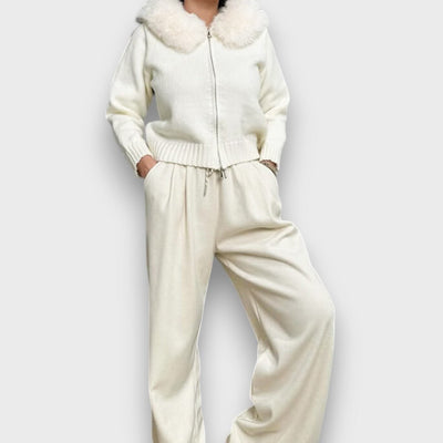 Alisanne – Zip-up knitted jacket with faux fur collar