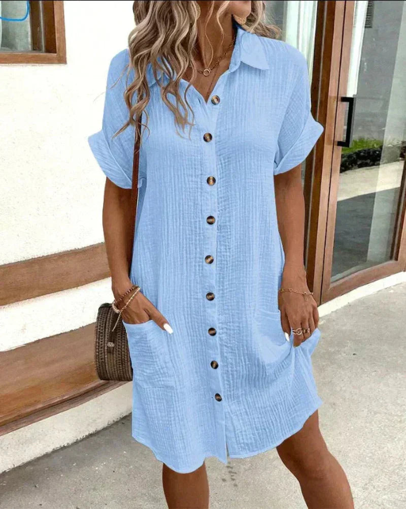 SIENNA – RETRO-CHIC COTTON LINEN SHIRT DRESS
