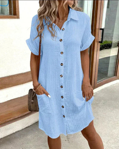SIENNA – RETRO-CHIC COTTON LINEN SHIRT DRESS