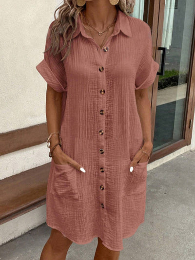 SIENNA – RETRO-CHIC COTTON LINEN SHIRT DRESS