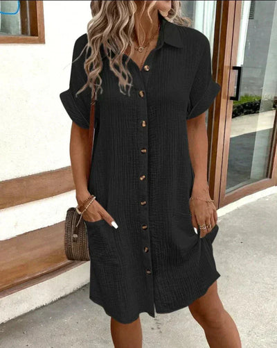 SIENNA – RETRO-CHIC COTTON LINEN SHIRT DRESS
